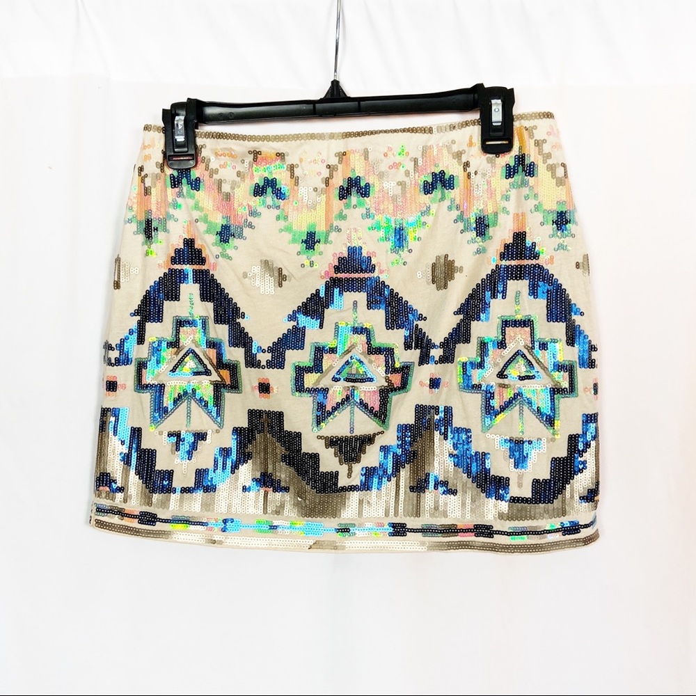 Express Iridescent Pattern Sequined Mini Skirt S - image 2